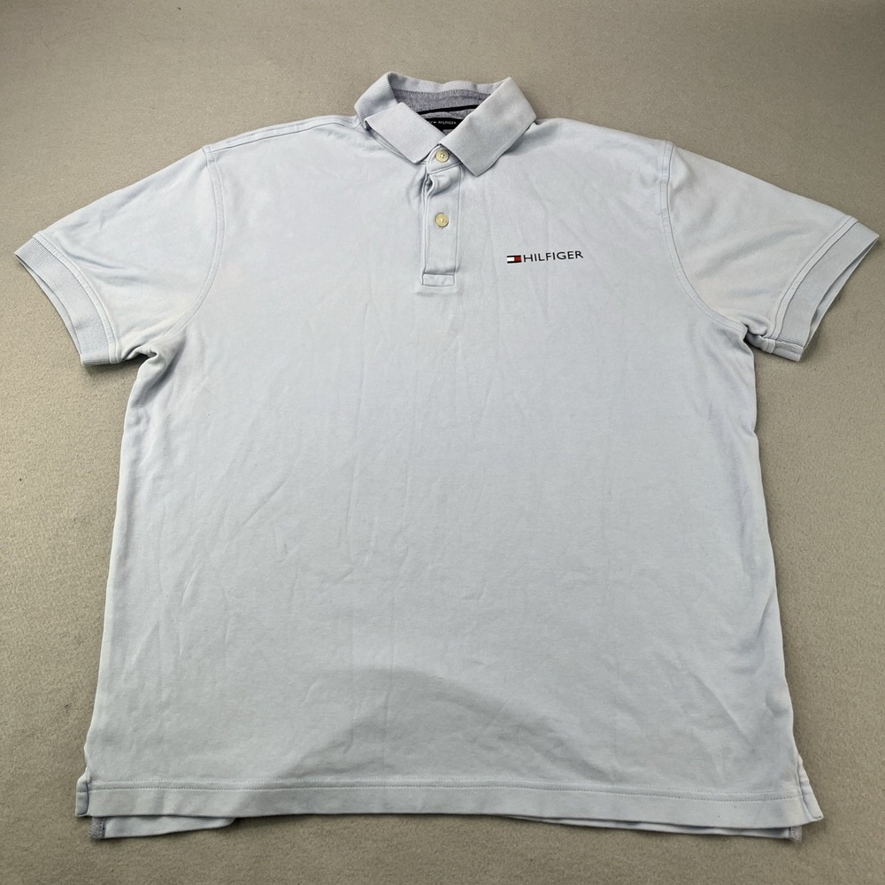 Tommy Hilfiger Polo Mens Size Med Blue Classic Fit Cotton Short Sleeve Shirt